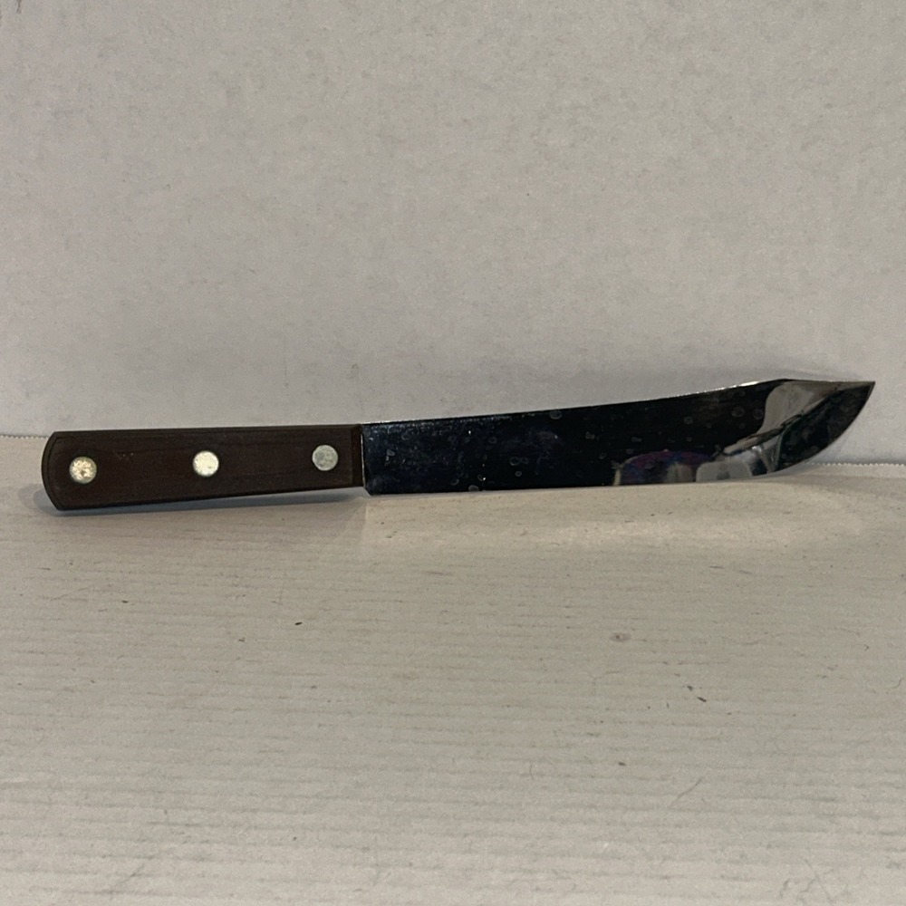 Vtg CUTCO No. 32‎ Butcher Knife Brown Handle USA Made Retro Kitchen Chef Tools